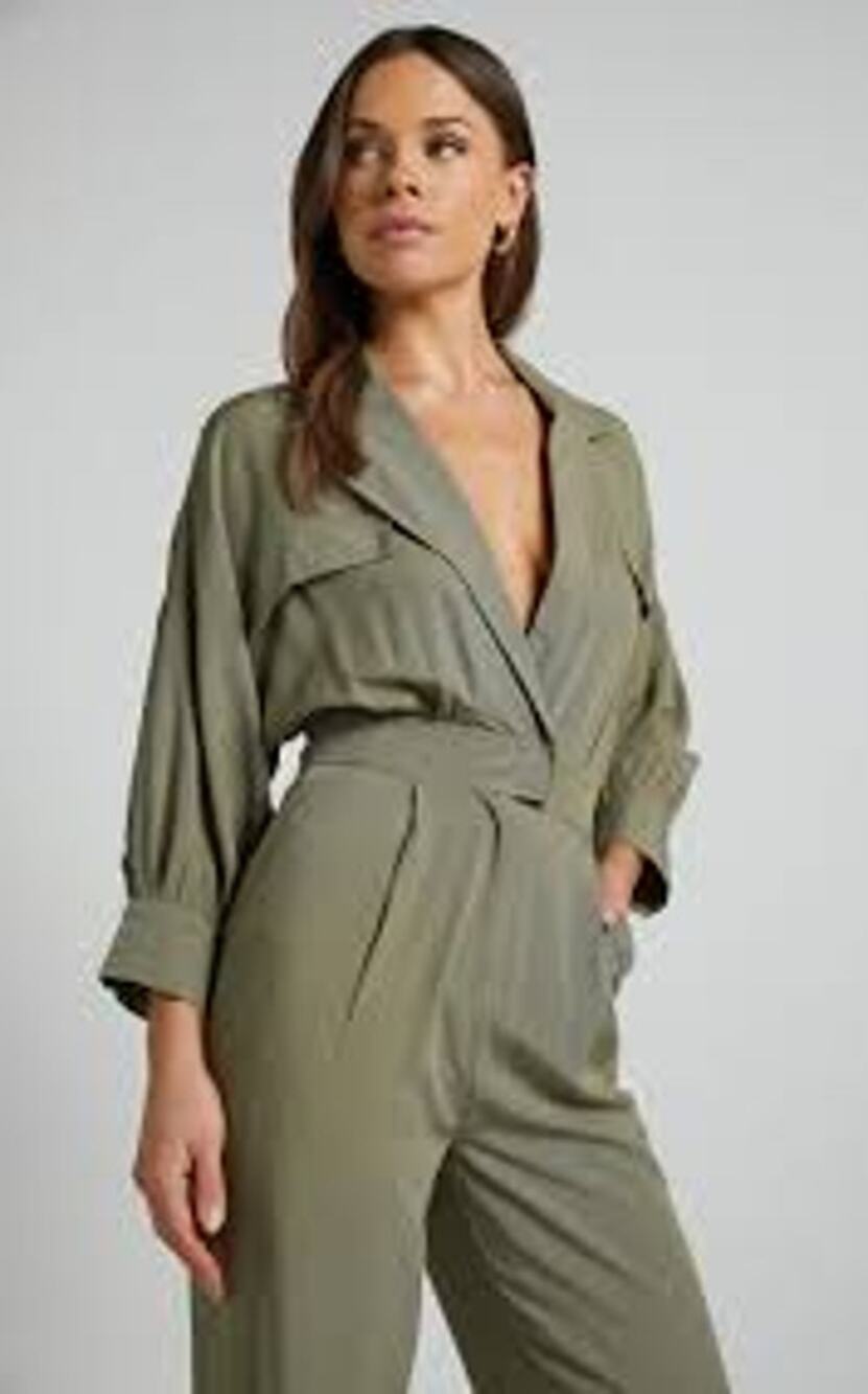 SHOWPO Ayelin Romper Size US 4 Small S Sage Green UTILITY-CHIC MINIMALIST LINEN